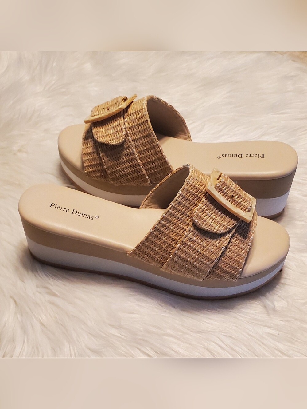 ​Pierre Dumas SAINT-2 Natural Woven Platform Wedge Slide Sandals Size 10 NIB